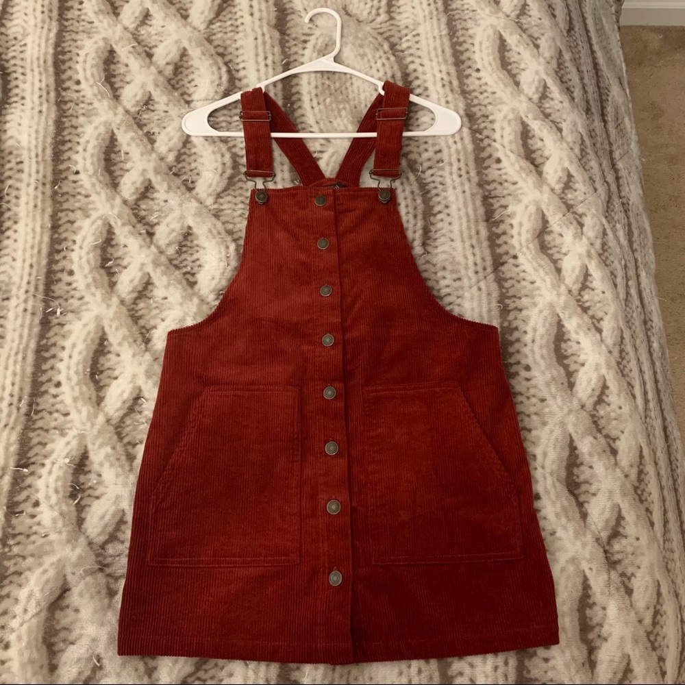 red/burnt orange overall dress